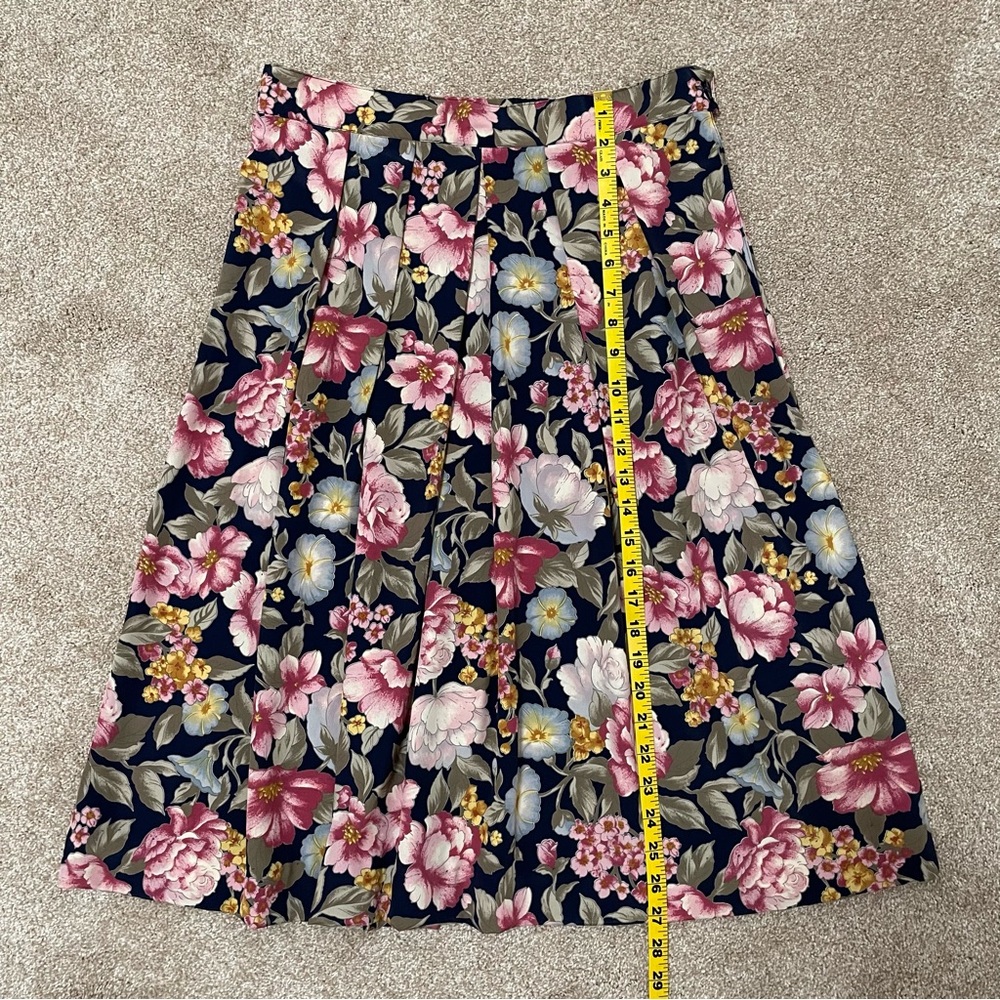VTG Koret Midi Skirt Women’s 6 Navy Blue Pink Floral Spring Easter Grannycore